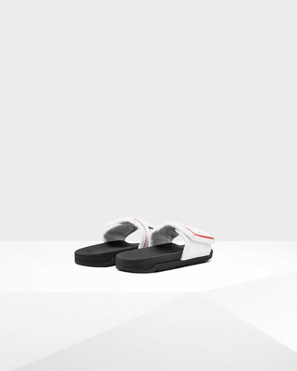 Hunter Original Terry Towelling Logo Adjustable Slides - Online Store Mens Black/White - KGAIDN374